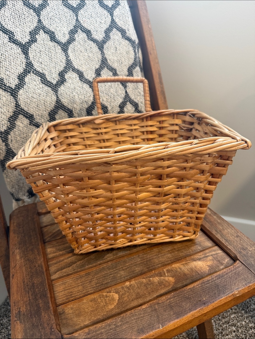 Woven Wicker Basket With Handle Natural Storage Basket Farmhouse Decor Cottage
